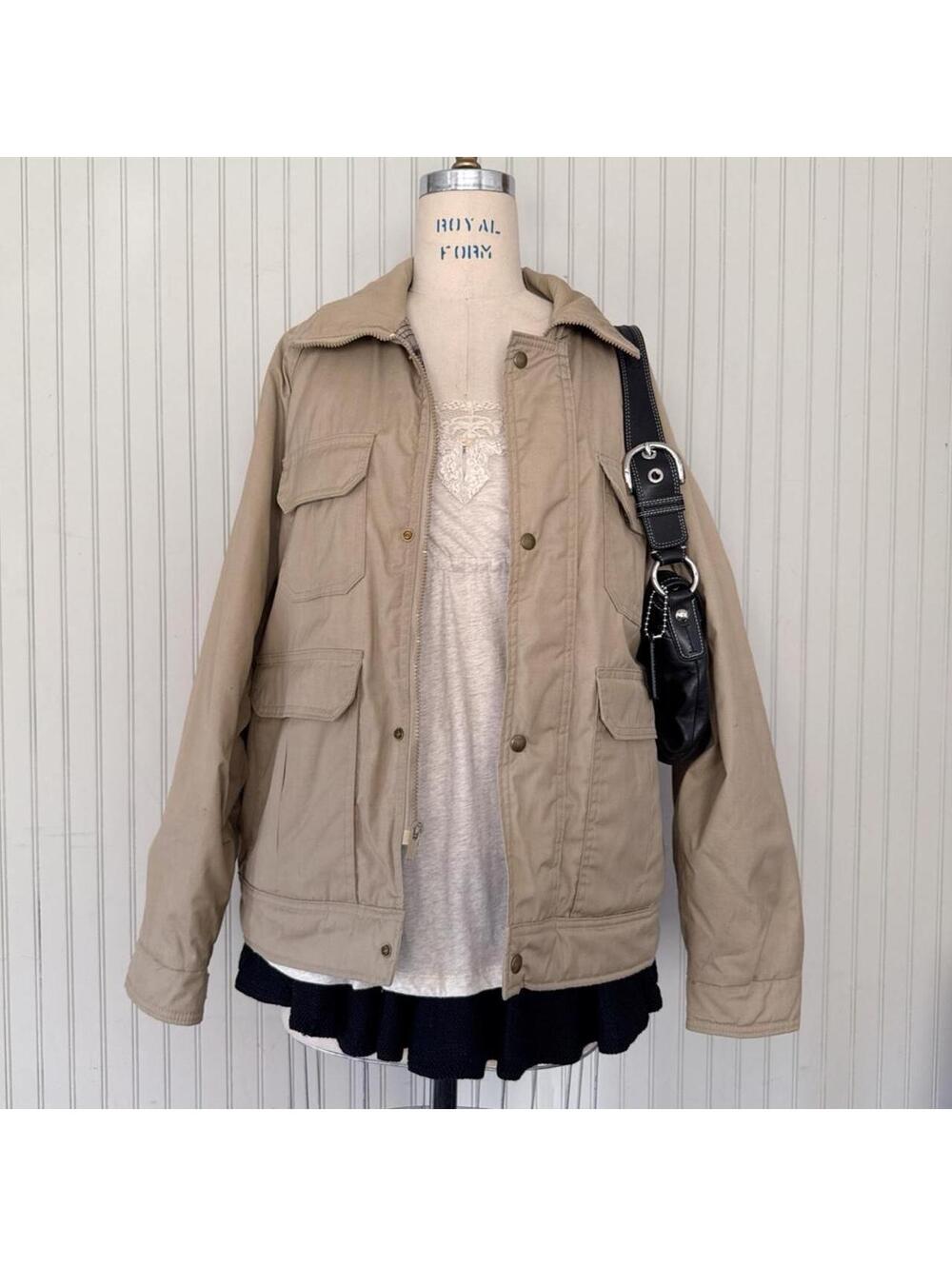 Woolrich Khaki Work Jacket Plaid Flannel Lined Chore Coat
